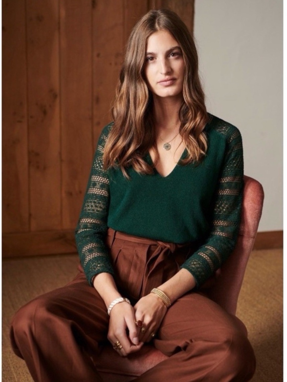 Sézane Valentin Lace-Sleeve Sweater S